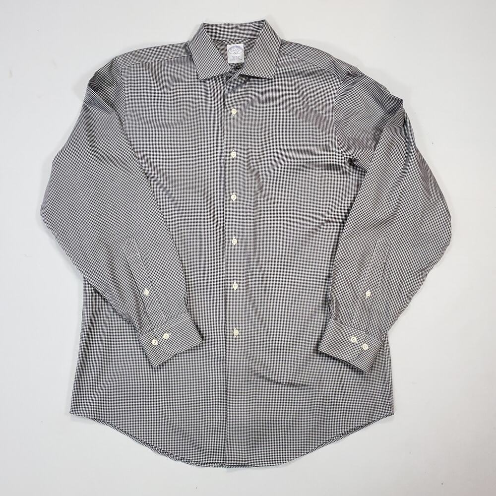 Brooks Brothers 346 Black Gingham Button Down Shirt Regular Fit Non Iron 16-4/5